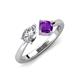 3 - Lysha 1.35 ctw Moissanite Pear Shape (7x5 mm) & Amethyst Cushion Shape (5.00 mm) Toi Et Moi Engagement Ring 