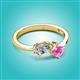2 - Lysha 1.66 ctw Moissanite Pear Shape (7x5 mm) & Lab Created Pink Sapphire Cushion Shape (5.00 mm) Toi Et Moi Engagement Ring 
