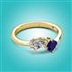2 - Lysha 1.66 ctw Moissanite Pear Shape (7x5 mm) & Lab Created Blue Sapphire Cushion Shape (5.00 mm) Toi Et Moi Engagement Ring 