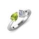 3 - Lysha 1.30 ctw Peridot Pear Shape (7x5 mm) & Natural Diamond Cushion Shape (5.00 mm) Toi Et Moi Engagement Ring 