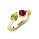3 - Lysha 1.61 ctw Peridot Pear Shape (7x5 mm) & Lab Created Ruby Cushion Shape (5.00 mm) Toi Et Moi Engagement Ring 