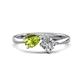 1 - Lysha 1.37 ctw Peridot Pear Shape (7x5 mm) & Moissanite Cushion Shape (5.00 mm) Toi Et Moi Engagement Ring 