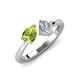 3 - Lysha 1.37 ctw Peridot Pear Shape (7x5 mm) & Moissanite Cushion Shape (5.00 mm) Toi Et Moi Engagement Ring 