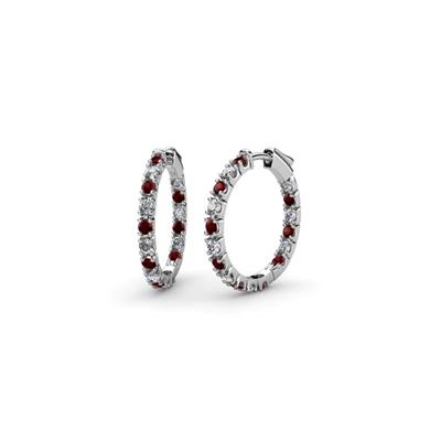 Amia Red Garnet and Diamond Hoop Earrings