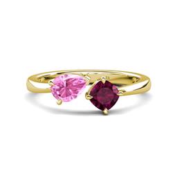 Lysha ctw Pink Sapphire Pear Shape x Rhodolite Garnet Cushion Shape Toi Et Moi Engagement Ring ctw Pink Sapphire Pear Shape x Rhodolite Garnet Cushion Shape with Prong setting Two Stone Duo Women Engagement Ring in K Yellow Gold