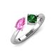 3 - Lysha 1.45 ctw Pink Sapphire Pear Shape (7x5 mm) & Lab Created Emerald Cushion Shape (5.00 mm) Toi Et Moi Engagement Ring 