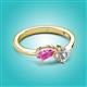 2 - Lysha 1.47 ctw Pink Sapphire Pear Shape (7x5 mm) & Moissanite Cushion Shape (5.00 mm) Toi Et Moi Engagement Ring 