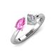 3 - Lysha 1.40 ctw Pink Sapphire Pear Shape (7x5 mm) & Lab Grown Diamond Cushion Shape (5.00 mm) Toi Et Moi Engagement Ring 