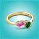 2 - Lysha 1.45 ctw Pink Sapphire Pear Shape (7x5 mm) & Lab Created Emerald Cushion Shape (5.00 mm) Toi Et Moi Engagement Ring 