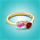 2 - Lysha 1.71 ctw Pink Sapphire Pear Shape (7x5 mm) & Lab Created Ruby Cushion Shape (5.00 mm) Toi Et Moi Engagement Ring 