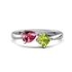 1 - Lysha 1.35 ctw Pink Tourmaline Pear Shape (7x5 mm) & Peridot Cushion Shape (5.00 mm) Toi Et Moi Engagement Ring 