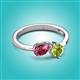 2 - Lysha 1.35 ctw Pink Tourmaline Pear Shape (7x5 mm) & Peridot Cushion Shape (5.00 mm) Toi Et Moi Engagement Ring 