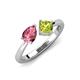 3 - Lysha 1.35 ctw Pink Tourmaline Pear Shape (7x5 mm) & Peridot Cushion Shape (5.00 mm) Toi Et Moi Engagement Ring 