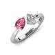 3 - Lysha 1.27 ctw Pink Tourmaline Pear Shape (7x5 mm) & Moissanite Cushion Shape (5.00 mm) Toi Et Moi Engagement Ring 