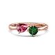 1 - Lysha 1.25 ctw Pink Tourmaline Pear Shape (7x5 mm) & Lab Created Emerald Cushion Shape (5.00 mm) Toi Et Moi Engagement Ring 