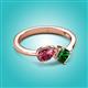 2 - Lysha 1.25 ctw Pink Tourmaline Pear Shape (7x5 mm) & Lab Created Emerald Cushion Shape (5.00 mm) Toi Et Moi Engagement Ring 