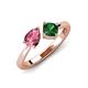3 - Lysha 1.25 ctw Pink Tourmaline Pear Shape (7x5 mm) & Lab Created Emerald Cushion Shape (5.00 mm) Toi Et Moi Engagement Ring 