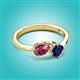 2 - Lysha 1.51 ctw Pink Tourmaline Pear Shape (7x5 mm) & Lab Created Blue Sapphire Cushion Shape (5.00 mm) Toi Et Moi Engagement Ring 