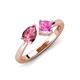 3 - Lysha 1.51 ctw Pink Tourmaline Pear Shape (7x5 mm) & Lab Created Pink Sapphire Cushion Shape (5.00 mm) Toi Et Moi Engagement Ring 