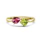 1 - Lysha 1.35 ctw Pink Tourmaline Pear Shape (7x5 mm) & Peridot Cushion Shape (5.00 mm) Toi Et Moi Engagement Ring 