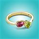 2 - Lysha 1.35 ctw Pink Tourmaline Pear Shape (7x5 mm) & Peridot Cushion Shape (5.00 mm) Toi Et Moi Engagement Ring 