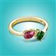 2 - Lysha 1.25 ctw Pink Tourmaline Pear Shape (7x5 mm) & Lab Created Emerald Cushion Shape (5.00 mm) Toi Et Moi Engagement Ring 