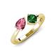 3 - Lysha 1.25 ctw Pink Tourmaline Pear Shape (7x5 mm) & Lab Created Emerald Cushion Shape (5.00 mm) Toi Et Moi Engagement Ring 