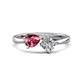 1 - Lysha 1.20 ctw Pink Tourmaline Pear Shape (7x5 mm) & Natural Diamond Cushion Shape (5.00 mm) Toi Et Moi Engagement Ring 