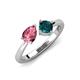 3 - Lysha 1.45 ctw Pink Tourmaline Pear Shape (7x5 mm) & London Blue Topaz Cushion Shape (5.00 mm) Toi Et Moi Engagement Ring 