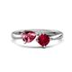 1 - Lysha 1.51 ctw Pink Tourmaline Pear Shape (7x5 mm) & Lab Created Ruby Cushion Shape (5.00 mm) Toi Et Moi Engagement Ring 