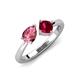 3 - Lysha 1.51 ctw Pink Tourmaline Pear Shape (7x5 mm) & Lab Created Ruby Cushion Shape (5.00 mm) Toi Et Moi Engagement Ring 