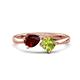 1 - Lysha 1.55 ctw Red Garnet Pear Shape (7x5 mm) & Peridot Cushion Shape (5.00 mm) Toi Et Moi Engagement Ring 