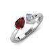 3 - Lysha 1.40 ctw Red Garnet Pear Shape (7x5 mm) & Natural Diamond Cushion Shape (5.00 mm) Toi Et Moi Engagement Ring 