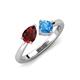 3 - Lysha 1.65 ctw Red Garnet Pear Shape (7x5 mm) & Blue Topaz Cushion Shape (5.00 mm) Toi Et Moi Engagement Ring 