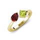 3 - Lysha 1.55 ctw Red Garnet Pear Shape (7x5 mm) & Peridot Cushion Shape (5.00 mm) Toi Et Moi Engagement Ring 