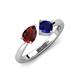 3 - Lysha 1.71 ctw Red Garnet Pear Shape (7x5 mm) & Lab Created Blue Sapphire Cushion Shape (5.00 mm) Toi Et Moi Engagement Ring 