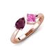 3 - Lysha 1.71 ctw Rhodolite Garnet Pear Shape (7x5 mm) & Lab Created Pink Sapphire Cushion Shape (5.00 mm) Toi Et Moi Engagement Ring 
