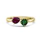 1 - Lysha 1.45 ctw Rhodolite Garnet Pear Shape (7x5 mm) & Lab Created Emerald Cushion Shape (5.00 mm) Toi Et Moi Engagement Ring 