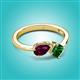 2 - Lysha 1.45 ctw Rhodolite Garnet Pear Shape (7x5 mm) & Lab Created Emerald Cushion Shape (5.00 mm) Toi Et Moi Engagement Ring 