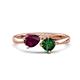 1 - Lysha 1.45 ctw Rhodolite Garnet Pear Shape (7x5 mm) & Lab Created Emerald Cushion Shape (5.00 mm) Toi Et Moi Engagement Ring 