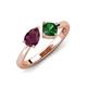3 - Lysha 1.45 ctw Rhodolite Garnet Pear Shape (7x5 mm) & Lab Created Emerald Cushion Shape (5.00 mm) Toi Et Moi Engagement Ring 