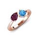 3 - Lysha 1.65 ctw Rhodolite Garnet Pear Shape (7x5 mm) & Blue Topaz Cushion Shape (5.00 mm) Toi Et Moi Engagement Ring 
