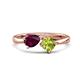 1 - Lysha 1.55 ctw Rhodolite Garnet Pear Shape (7x5 mm) & Peridot Cushion Shape (5.00 mm) Toi Et Moi Engagement Ring 