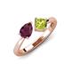 3 - Lysha 1.55 ctw Rhodolite Garnet Pear Shape (7x5 mm) & Peridot Cushion Shape (5.00 mm) Toi Et Moi Engagement Ring 