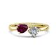 1 - Lysha 1.47 ctw Rhodolite Garnet Pear Shape (7x5 mm) & Moissanite Cushion Shape (5.00 mm) Toi Et Moi Engagement Ring 