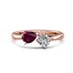 1 - Lysha 1.47 ctw Rhodolite Garnet Pear Shape (7x5 mm) & Moissanite Cushion Shape (5.00 mm) Toi Et Moi Engagement Ring 