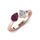 3 - Lysha 1.47 ctw Rhodolite Garnet Pear Shape (7x5 mm) & Moissanite Cushion Shape (5.00 mm) Toi Et Moi Engagement Ring 