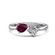 1 - Lysha 1.40 ctw Rhodolite Garnet Pear Shape (7x5 mm) & Lab Grown Diamond Cushion Shape (5.00 mm) Toi Et Moi Engagement Ring 