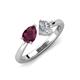 3 - Lysha 1.40 ctw Rhodolite Garnet Pear Shape (7x5 mm) & Lab Grown Diamond Cushion Shape (5.00 mm) Toi Et Moi Engagement Ring 