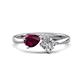 1 - Lysha 1.40 ctw Rhodolite Garnet Pear Shape (7x5 mm) & Natural Diamond Cushion Shape (5.00 mm) Toi Et Moi Engagement Ring 